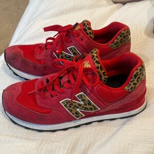 New Balance 574 Women's Red Sneakers with Leopard Print